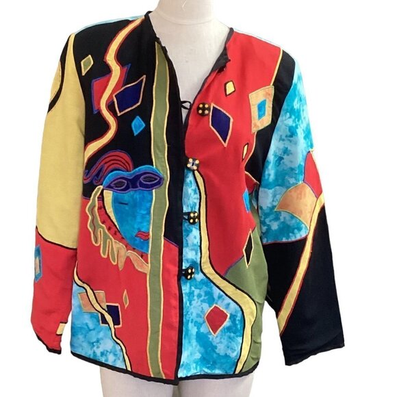 Allure Embroidered Blazer Jacket Art-to-Wear Cotton Rayon Flax Sz M 158D - Picture 4 of 9